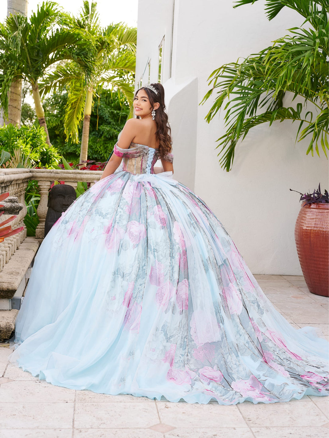 Floral Print Quinceanera Dress by LizLuo Fiesta 56520