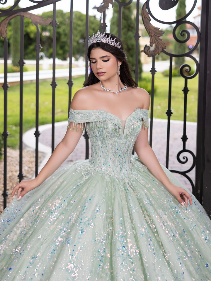 Fringe Off Shoulder Ball Gown by LizLuo Fiesta 56536