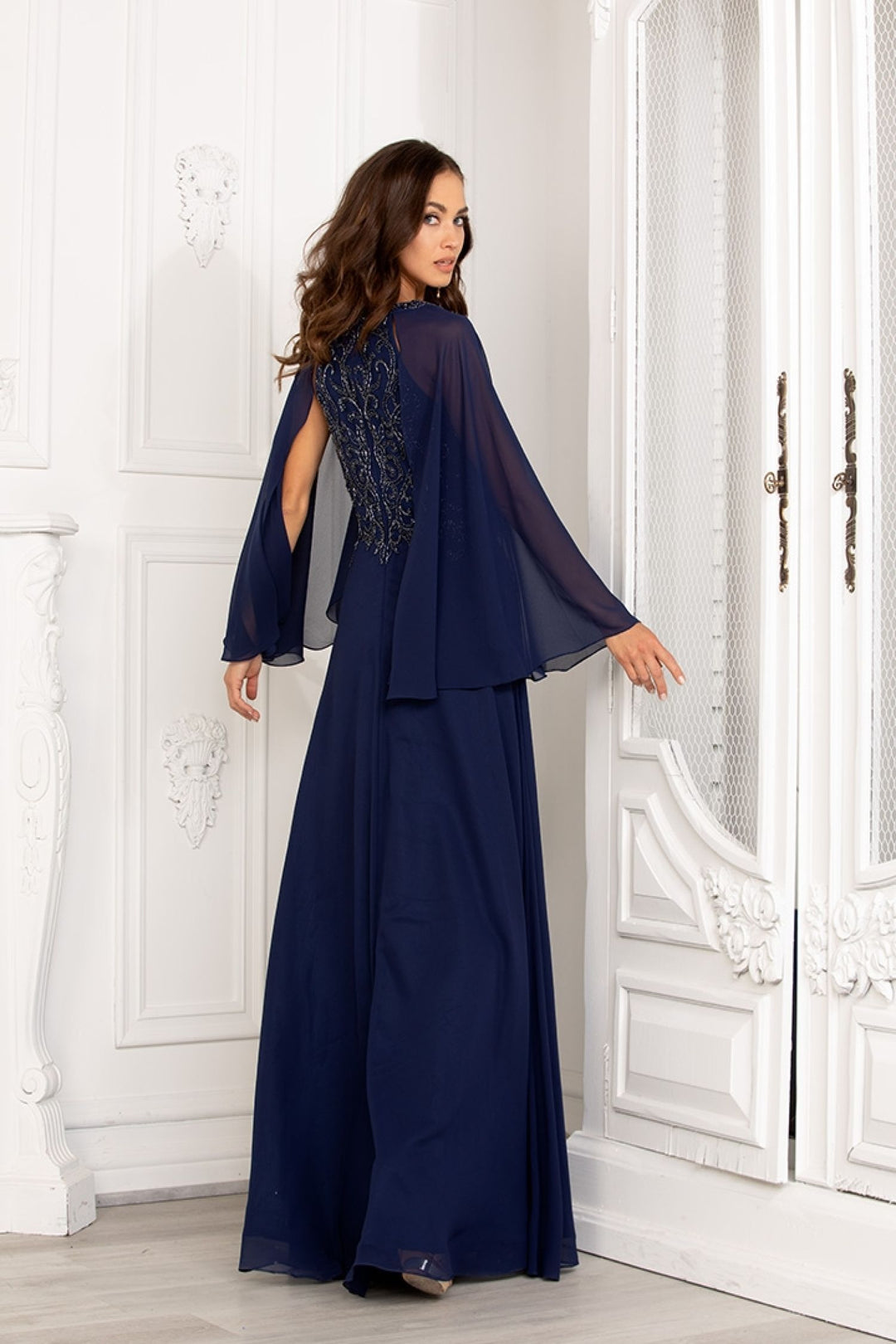 Chiffon Capelet A-line Gown by Lucci Lu 6047W