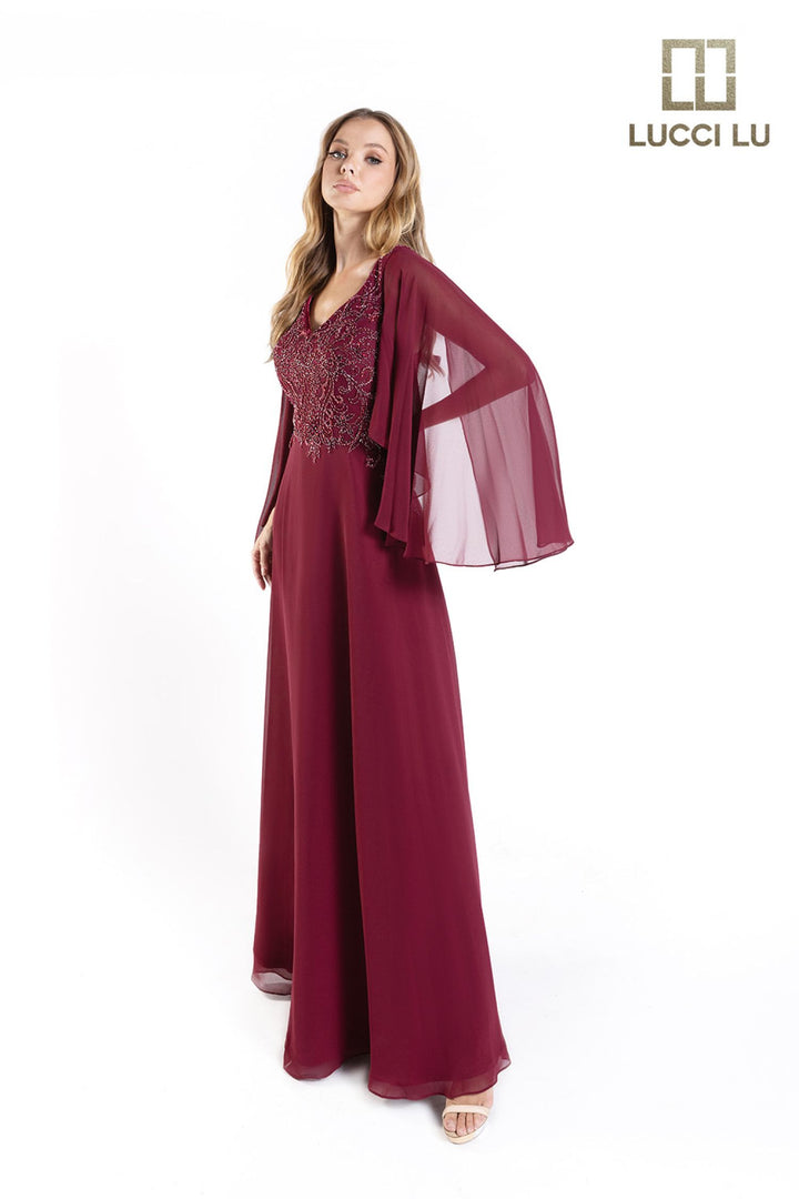 Chiffon Capelet A-line Gown by Lucci Lu 6047W