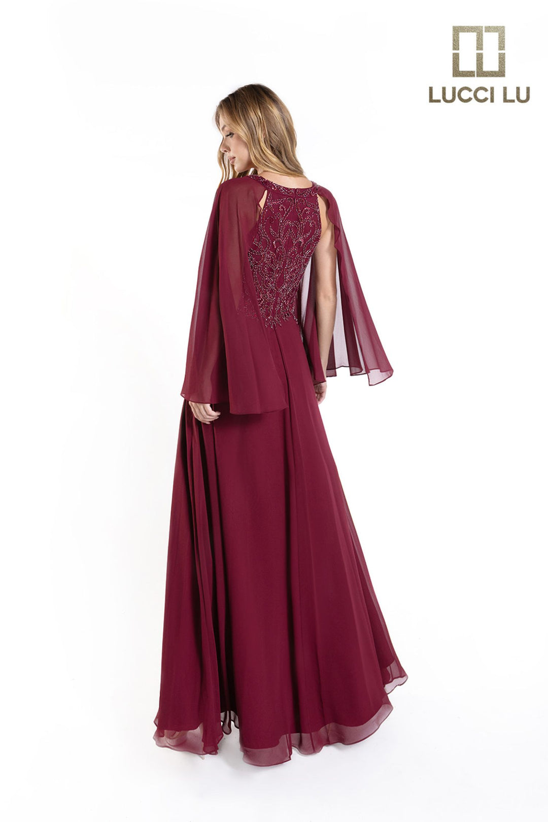 Chiffon Capelet A-line Gown by Lucci Lu 6047W