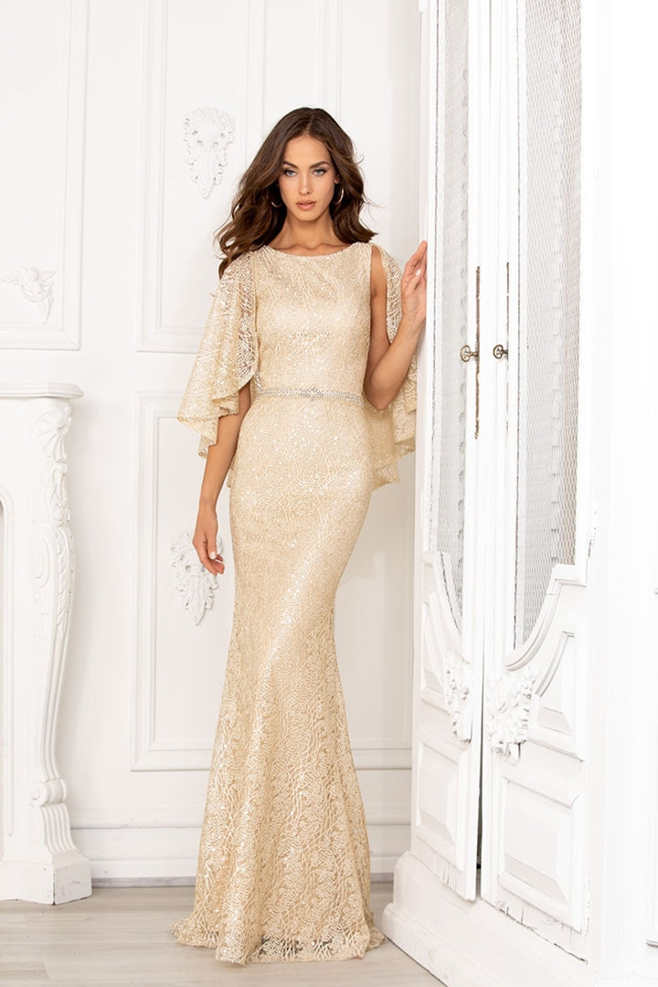 Fitted Embroidered Capelet Gown by Lucci Lu 6048W