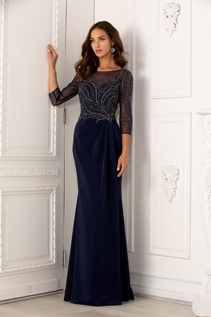 Crepe Fitted Long Sleeve Gown by Lucci Lu 6049W