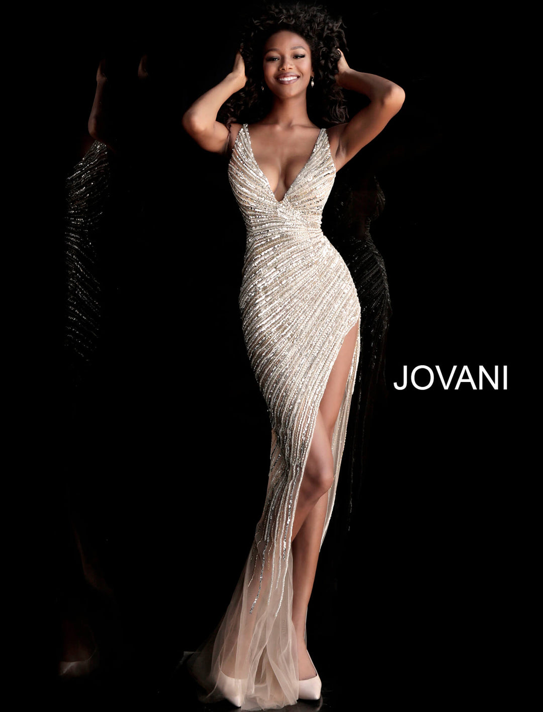 Sequin Fitted Sleeveless Slit Gown by Jovani 63405