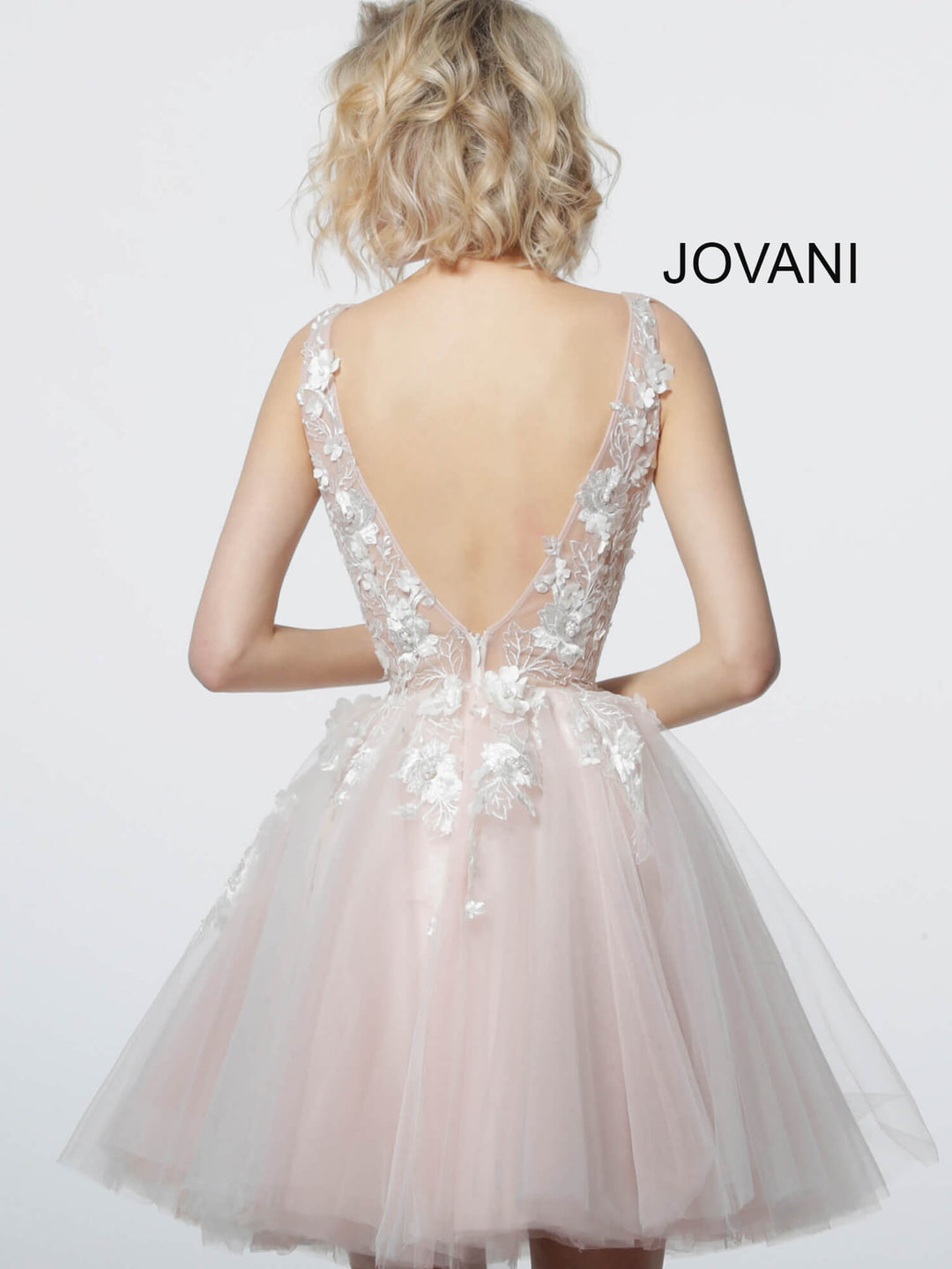 Floral Applique Short A-line Dress by Jovani 63987