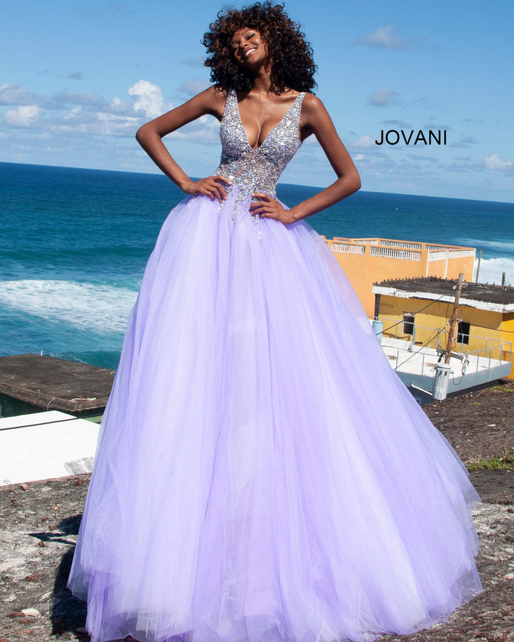 Beaded Sleeveless A-line Gown by Jovani 65379