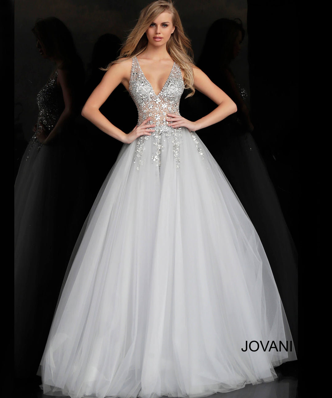 Beaded Sleeveless A-line Gown by Jovani 65379