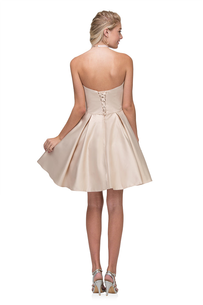 Satin Short Strapless A-line Dress by Eureka 6622