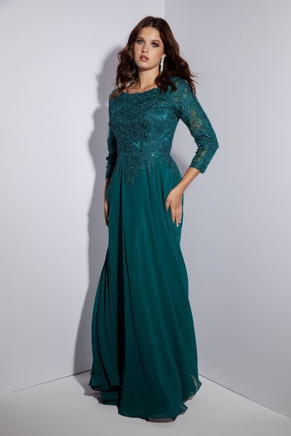 Lace Chiffon 3/4 Sleeve A-line Gown by Eureka 6909