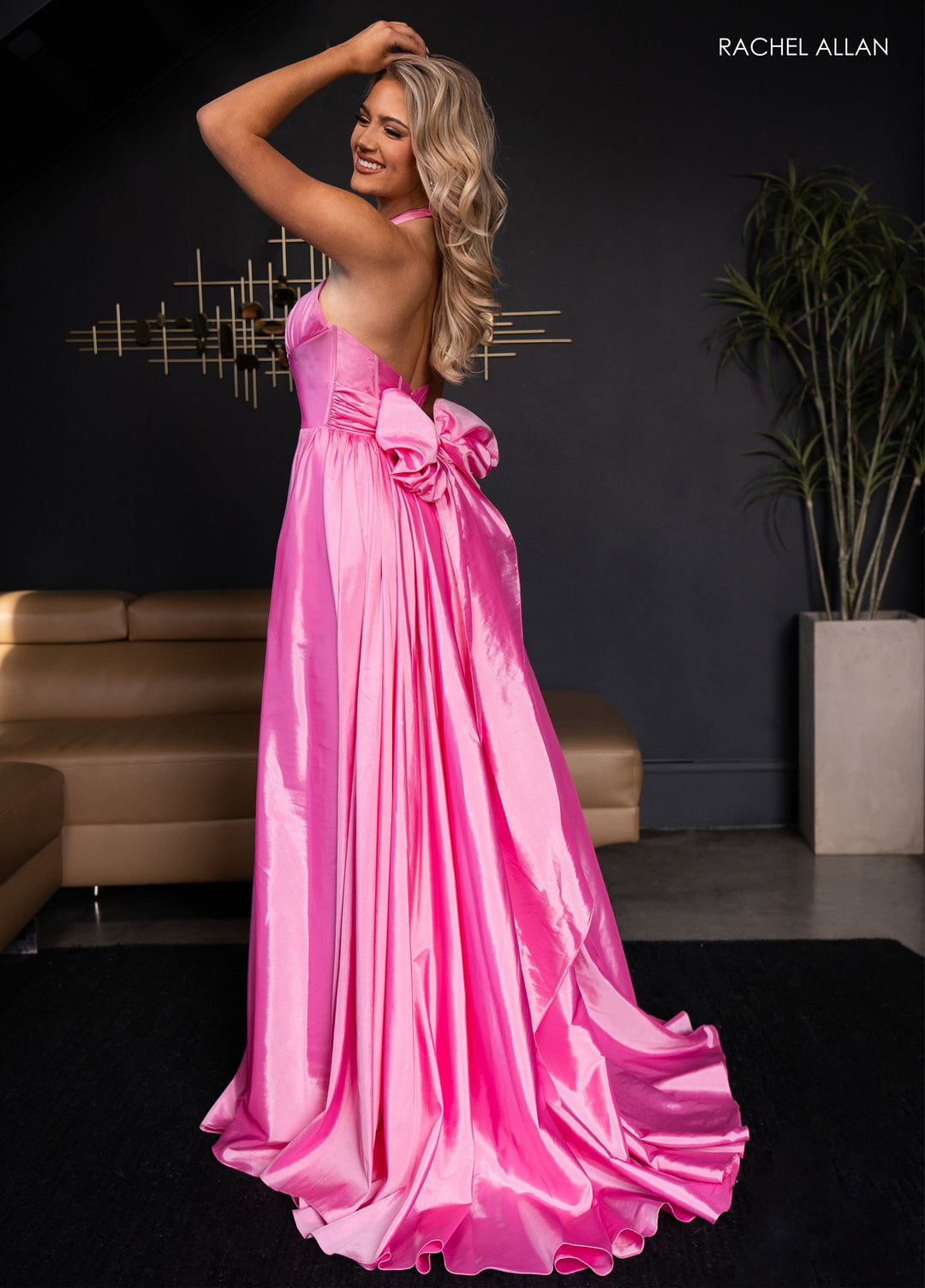 Taffeta Halter A-line Slit Gown by Rachel Allan 70689