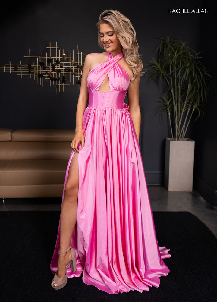 Taffeta Halter A-line Slit Gown by Rachel Allan 70689