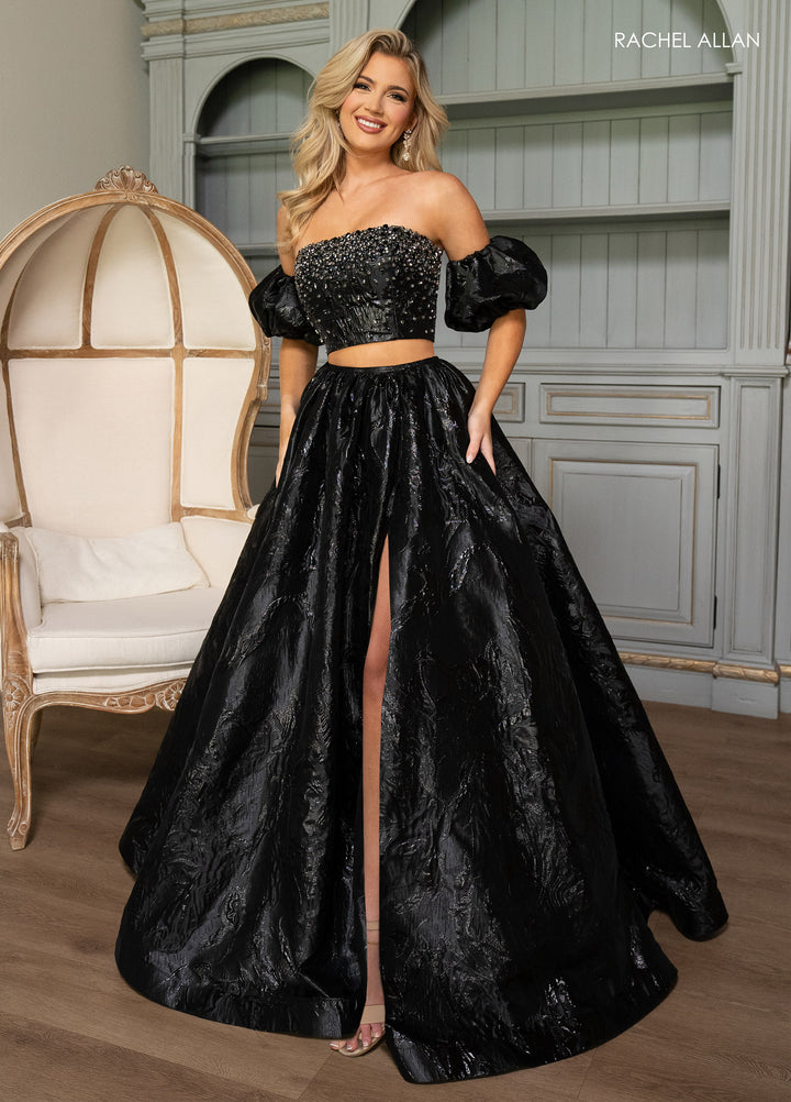 Jacquard 2-Piece Puff Sleeve Gown by Rachel Allan 70707