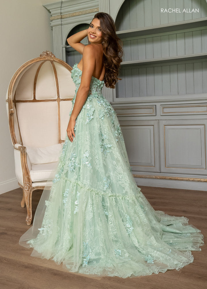 3D Floral Strapless A-line Slit Gown by Rachel Allan 70724