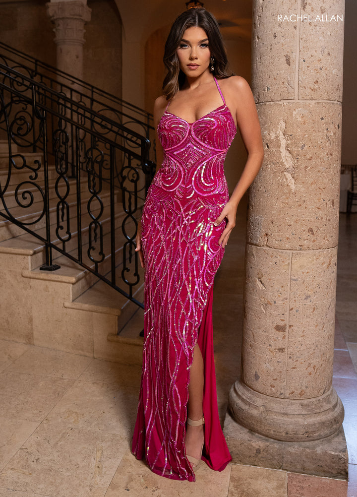 Beaded Sweetheart Slit Gown by Rachel Allan 70753