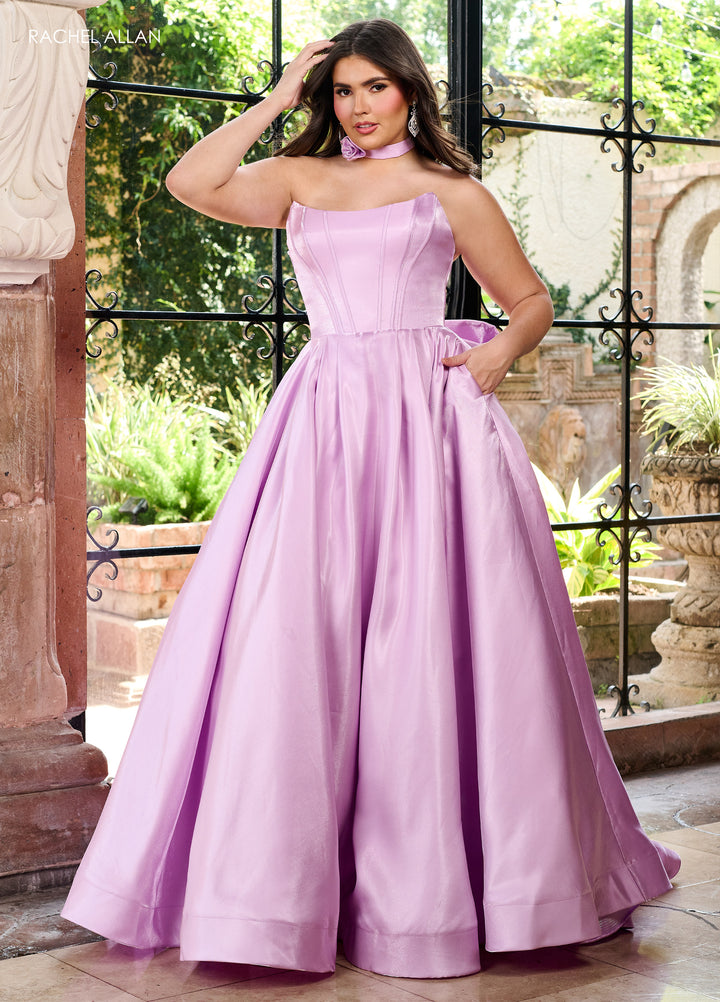 Shiny Satin Strapless A-line Gown by Rachel Allan 70781