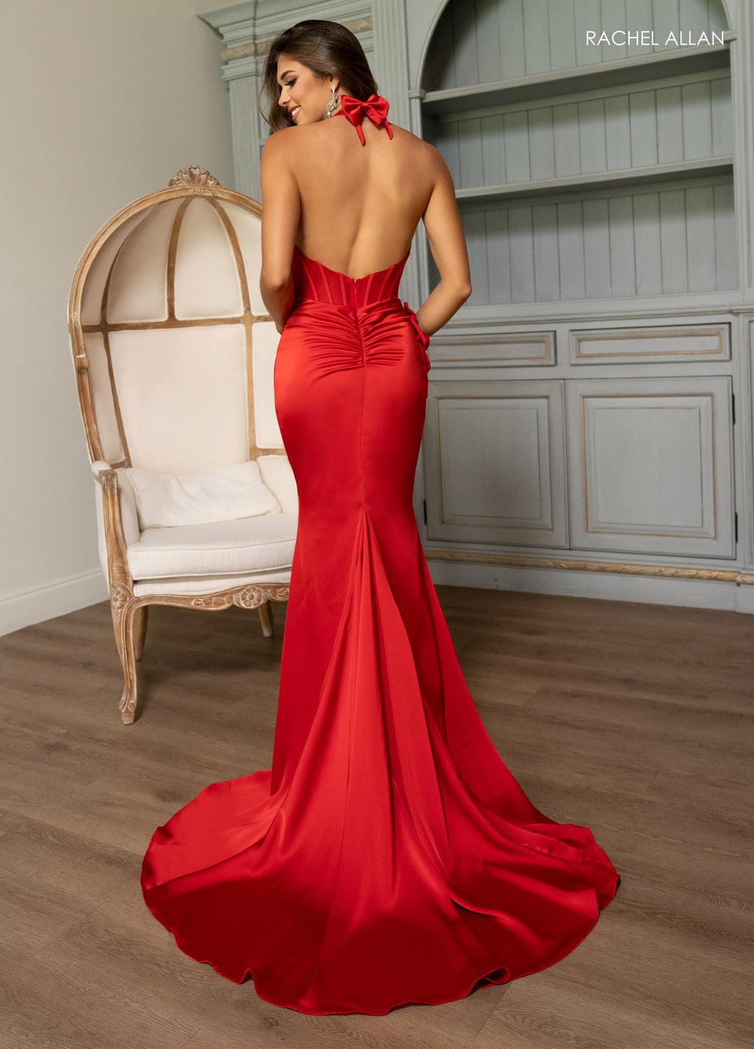 Fitted Halter Corset Slit Gown by Rachel Allan 70786