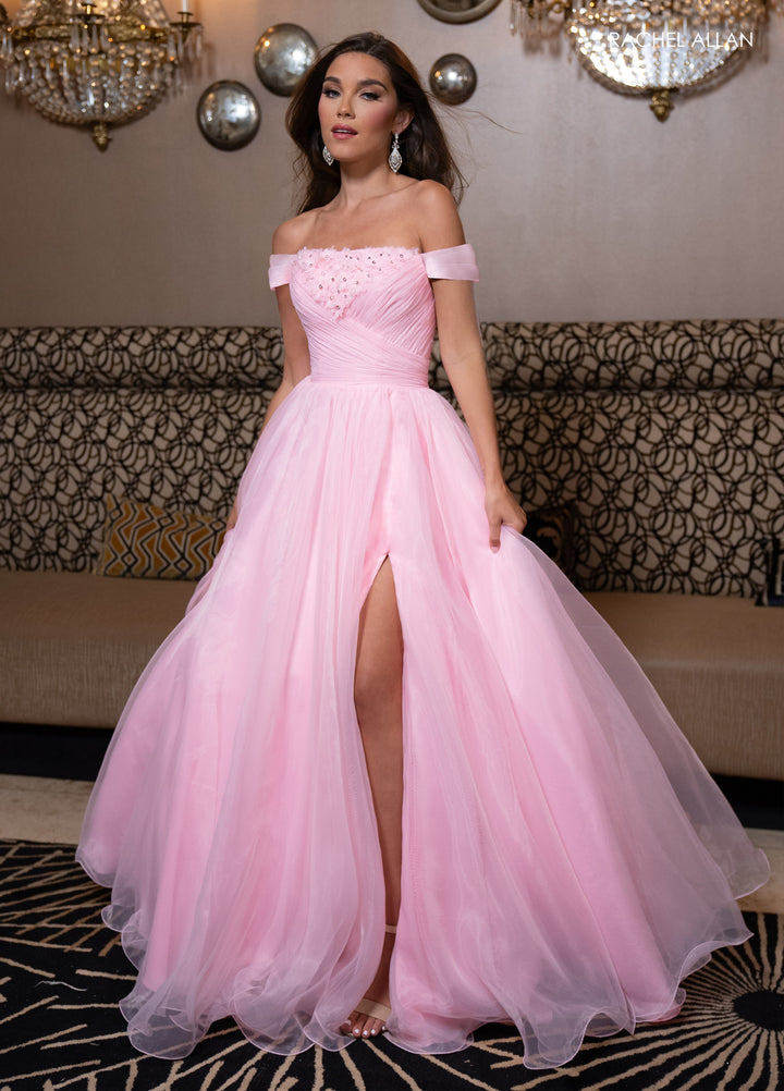 Off Shoulder A-line Slit Gown by Rachel Allan 70865