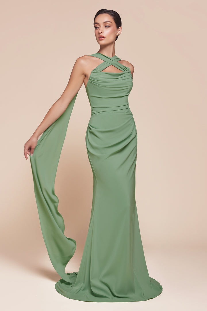 Chiffon Fitted Convertible Gown by Ladivine 7433