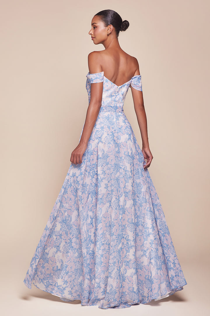 Floral Print Off Shoulder A-line Gown by Ladivine 7441