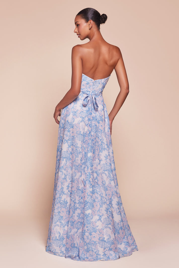 Floral Print Strapless A-line Gown by Ladivine 7443