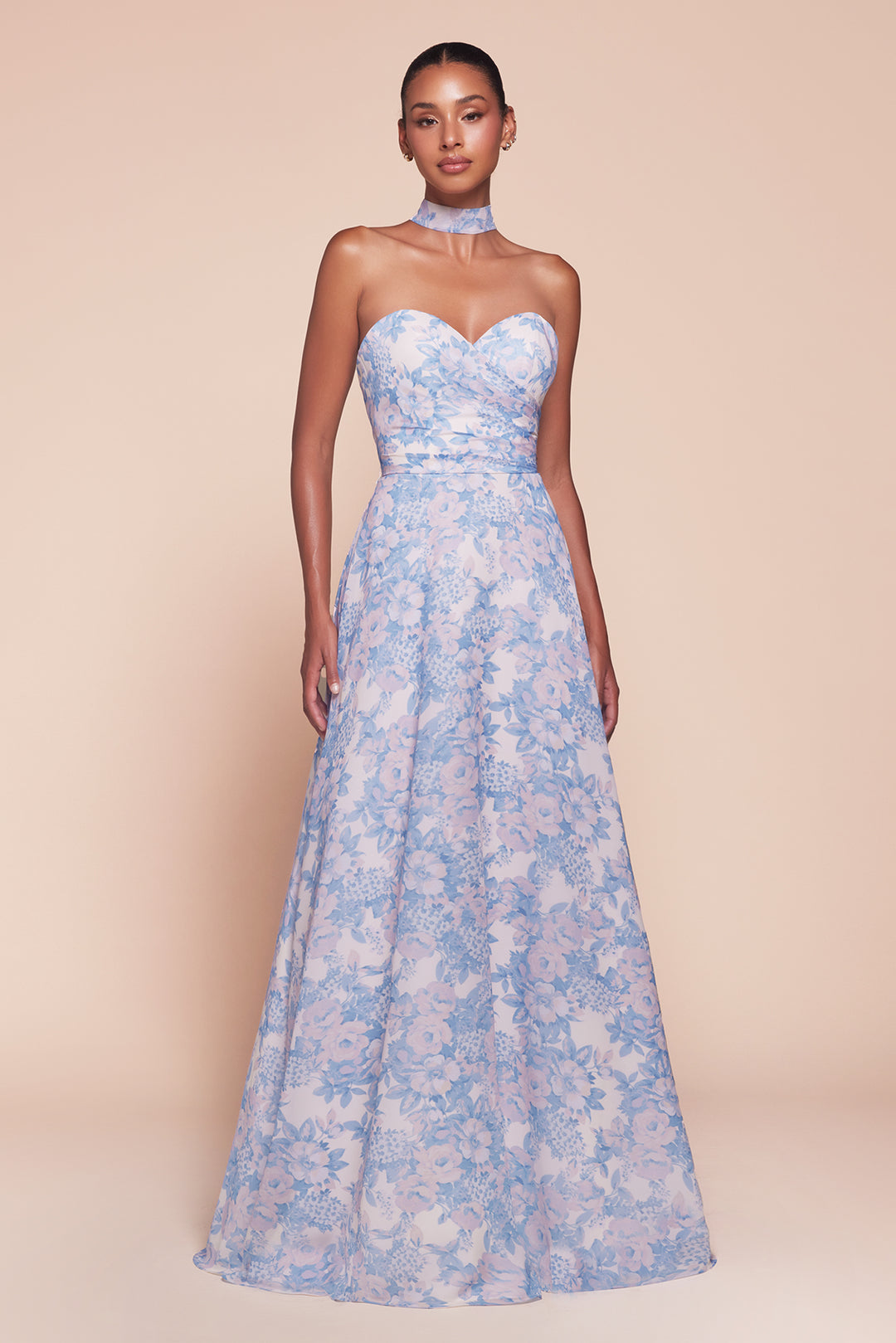 Floral Print Strapless A-line Gown by Ladivine 7443