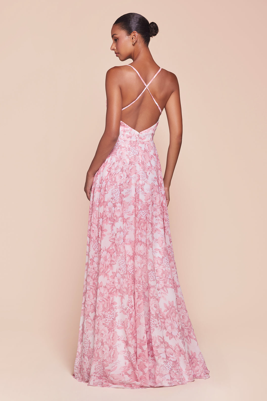 Floral Print Sleeveless A-line Gown by Ladivine 7444