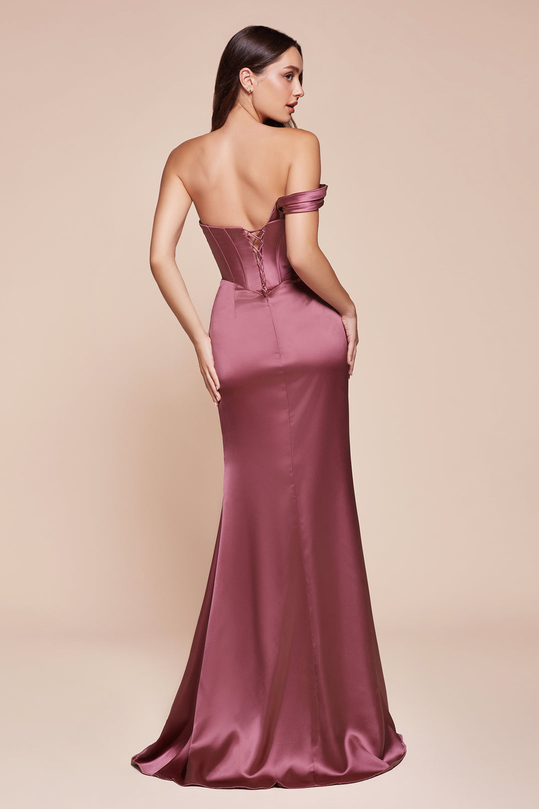 Satin Fitted One Shoulder Slit Gown by Ladivine 7448