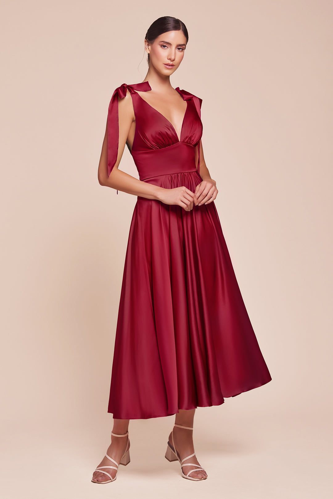 Satin Sleeveless A-line Tea Length Dress by Ladivine 7499