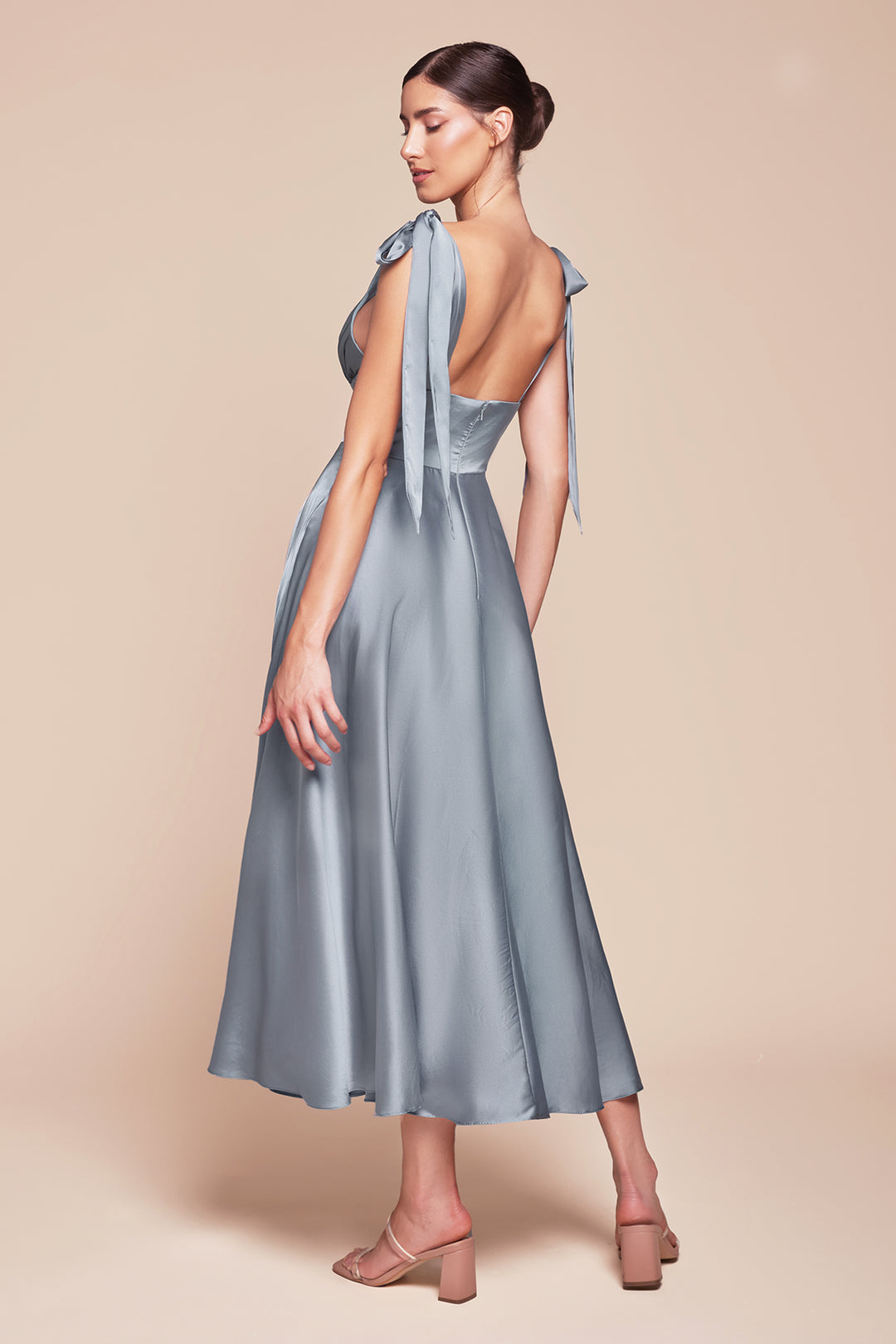 Satin Sleeveless A-line Tea Length Dress by Ladivine 7499