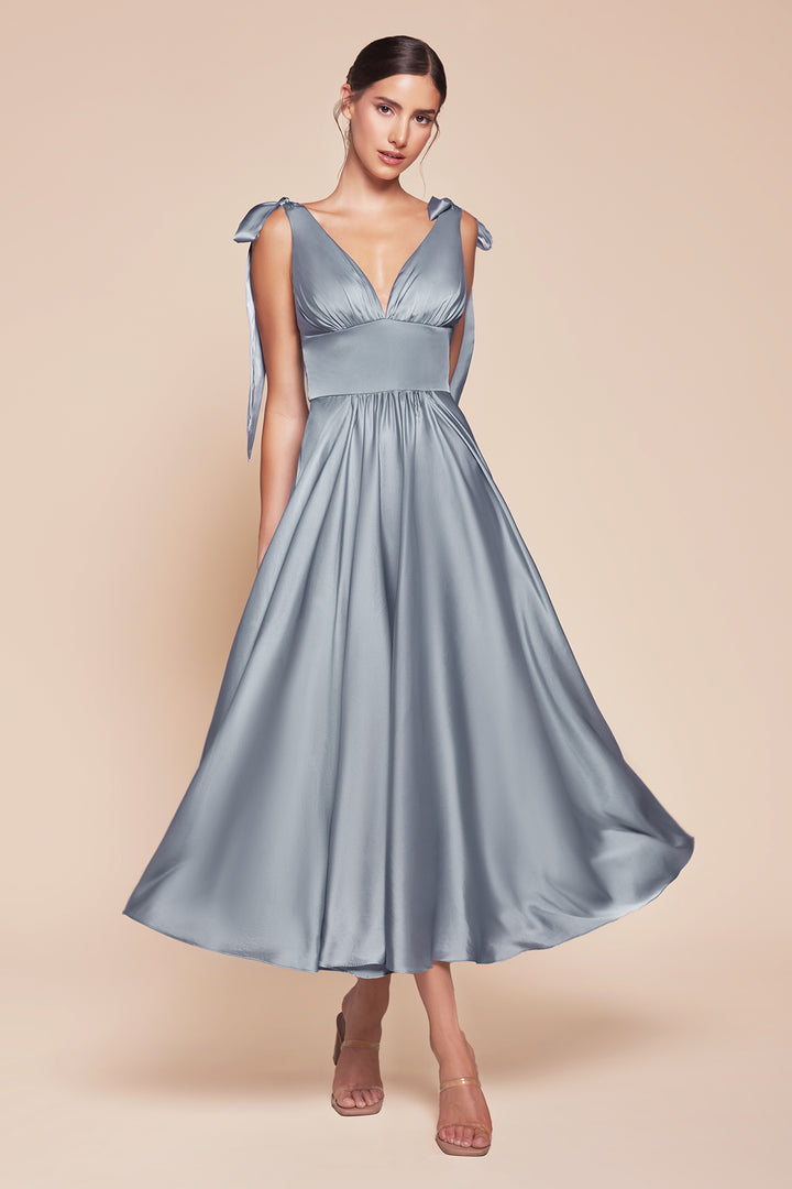 Satin Sleeveless A-line Tea Length Dress by Ladivine 7499