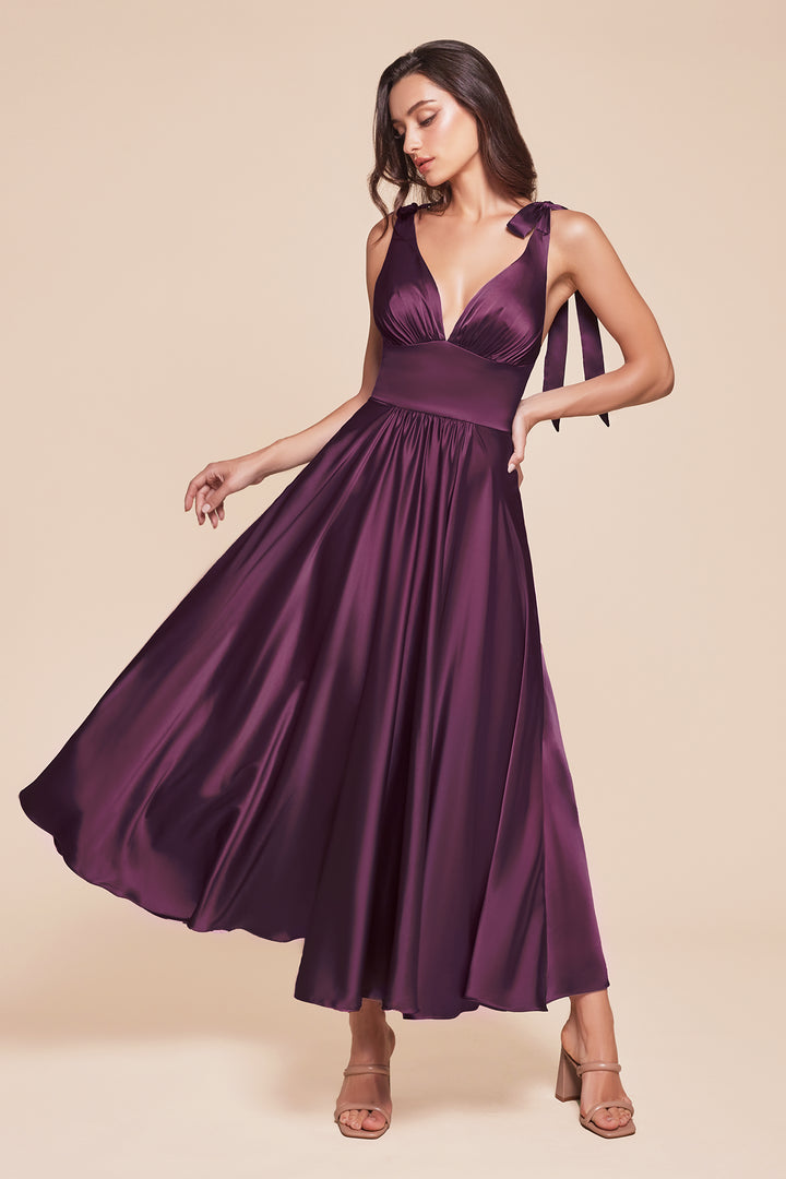 Satin Sleeveless A-line Tea Length Dress by Ladivine 7499