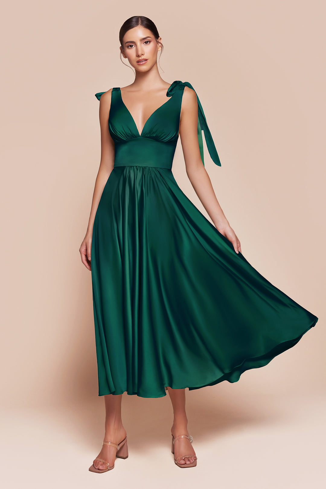 Satin Sleeveless A-line Tea Length Dress by Ladivine 7499