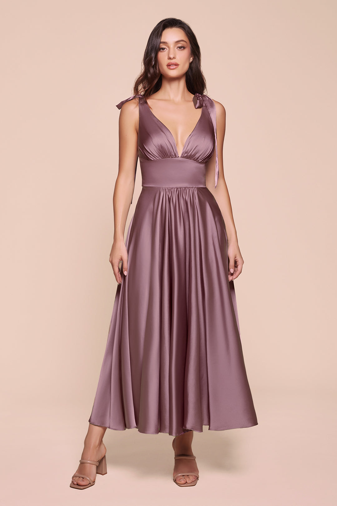 Satin Sleeveless A-line Tea Length Dress by Ladivine 7499