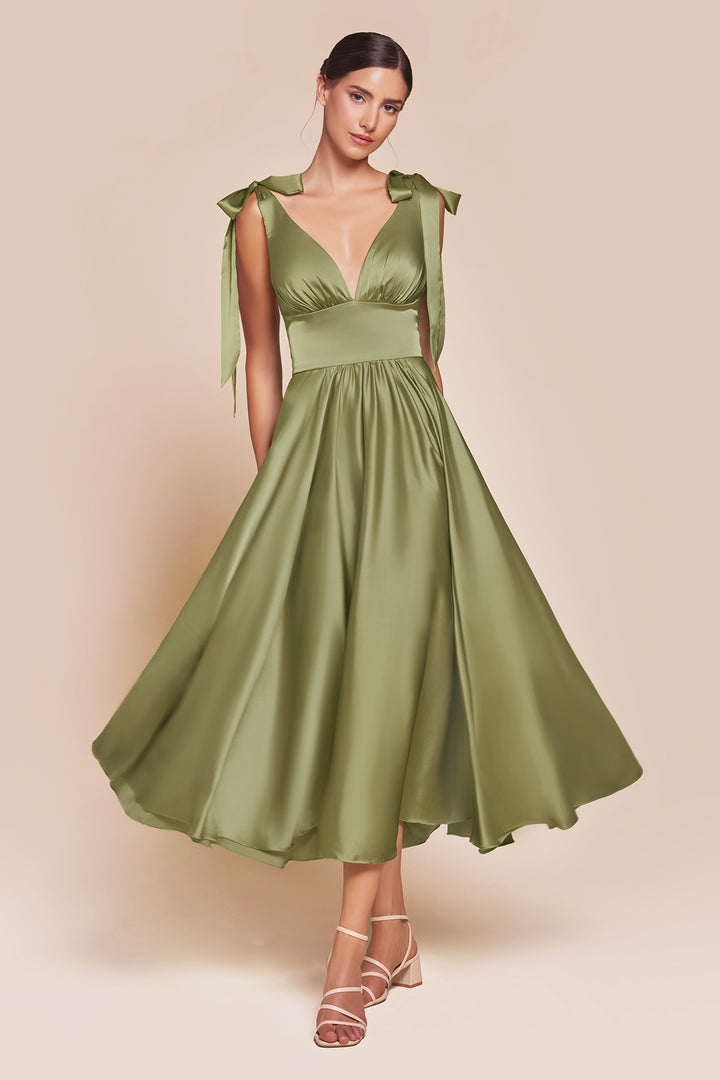 Satin Sleeveless A-line Tea Length Dress by Ladivine 7499