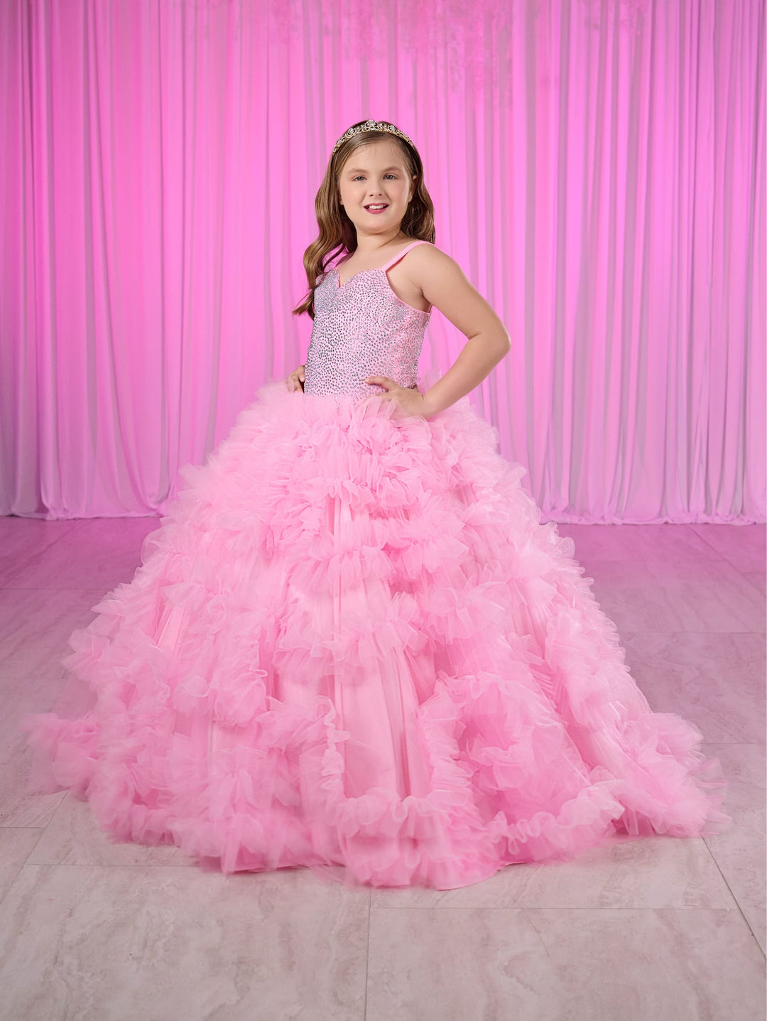 Girls Ruffled Tulle Gown by Mini Quince 80023MQ