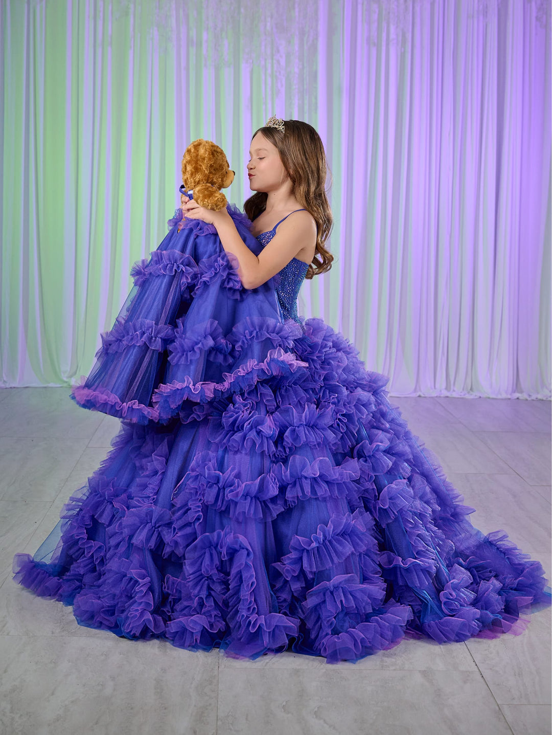 Girls Ruffled Tulle Gown by Mini Quince 80023MQ