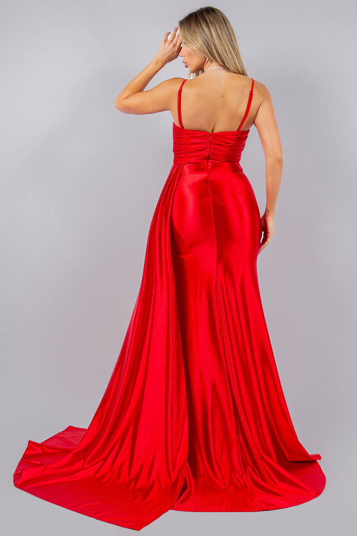 Fitted Beaded Satin Slit Gown by Cinderella Couture 8082J - Outlet