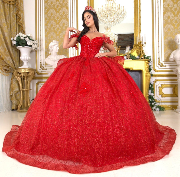 3D Butterfly Off Shoulder Ball Gown by Cinderella Couture 8120J