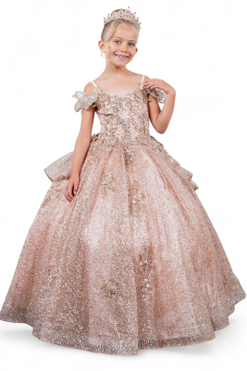 Girls 3D Butterfly Cold Shoulder Gown by Cinderella Couture 8120