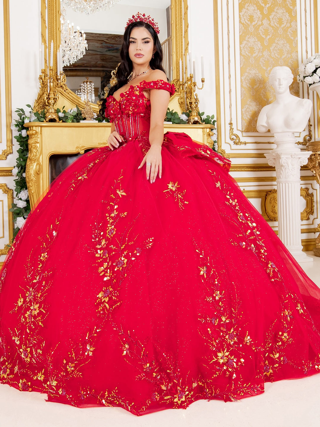 3D Floral Off Shoulder Ball Gown by Cinderella Couture 8160J