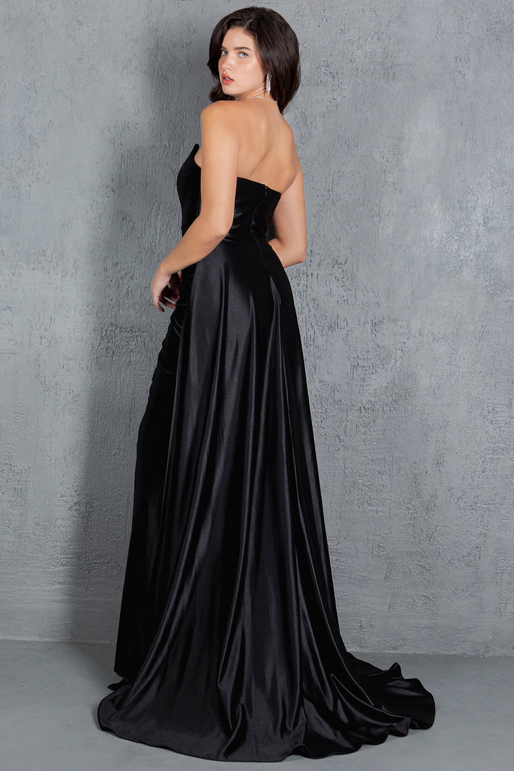 Satin Strapless Slit Gown by Cinderella Couture 8161J