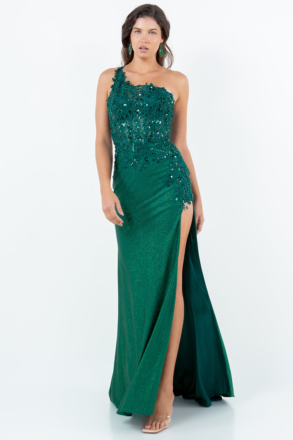 One Shoulder Slit Gown by Cinderella Couture 8162J