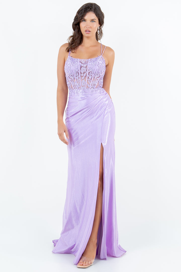 Applique Sleeveless Slit Gown by Cinderella Couture 8185J