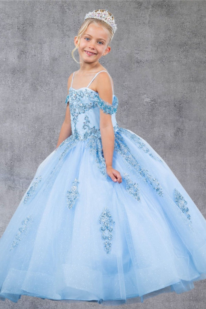 Girls Applique Cold Shoulder Gown by Cinderella Couture 8190