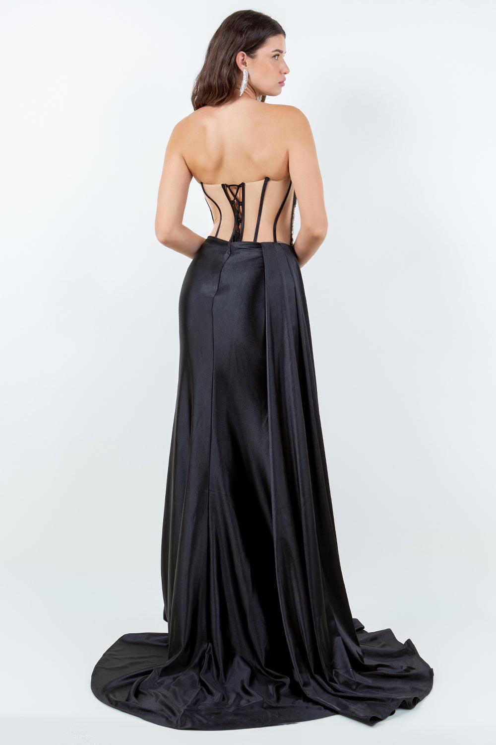 Beaded Satin Corset Slit Gown by Cinderella Couture 8214J