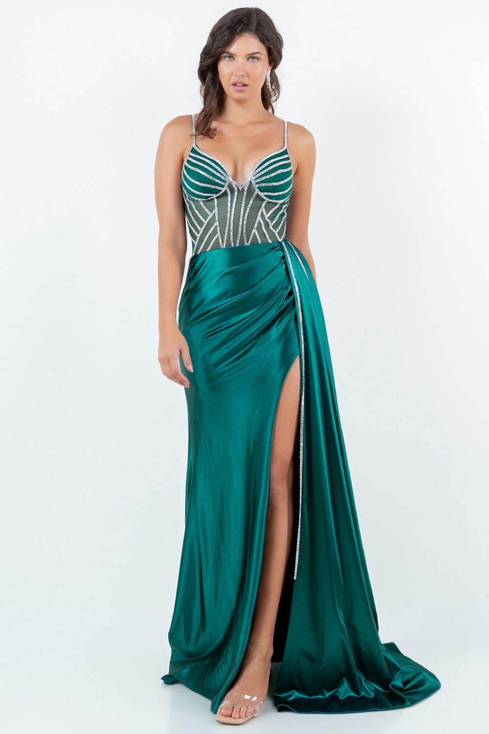 Beaded Satin Sleeveless Slit Gown by Cinderella Couture 8219J