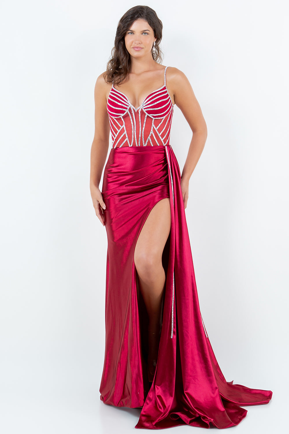 Beaded Satin Sleeveless Slit Gown by Cinderella Couture 8219J