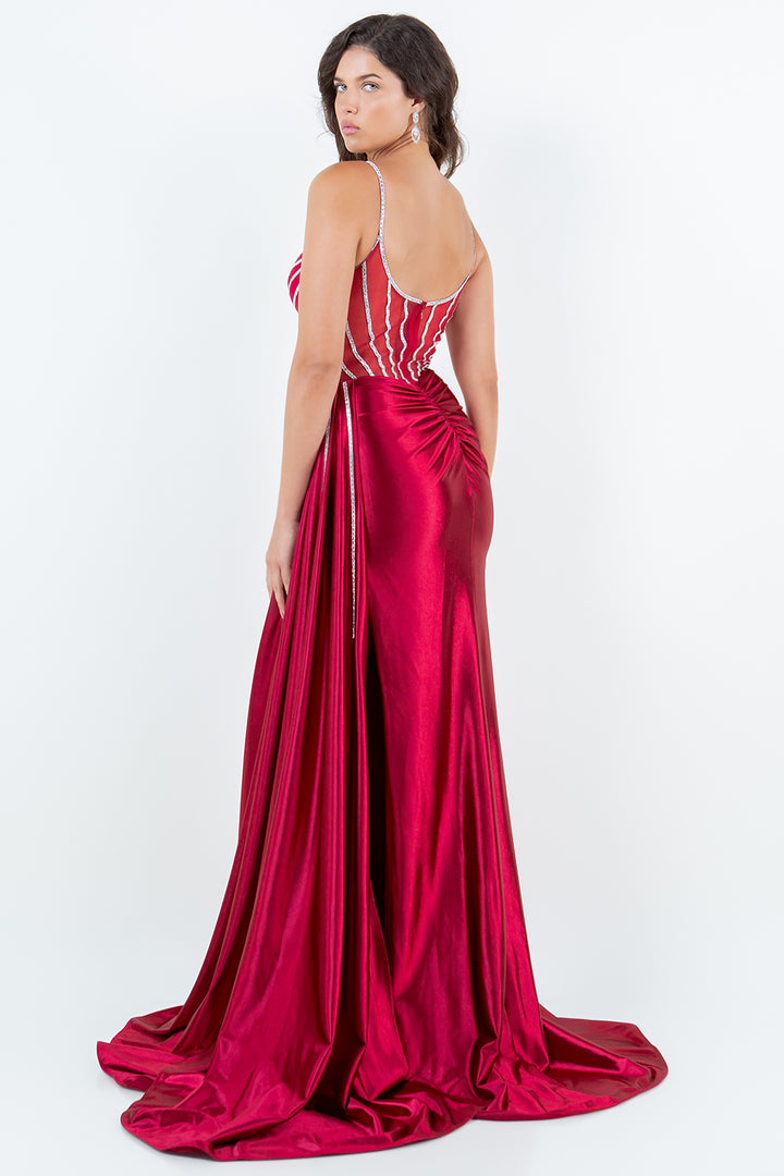 Beaded Satin Sleeveless Slit Gown by Cinderella Couture 8219J