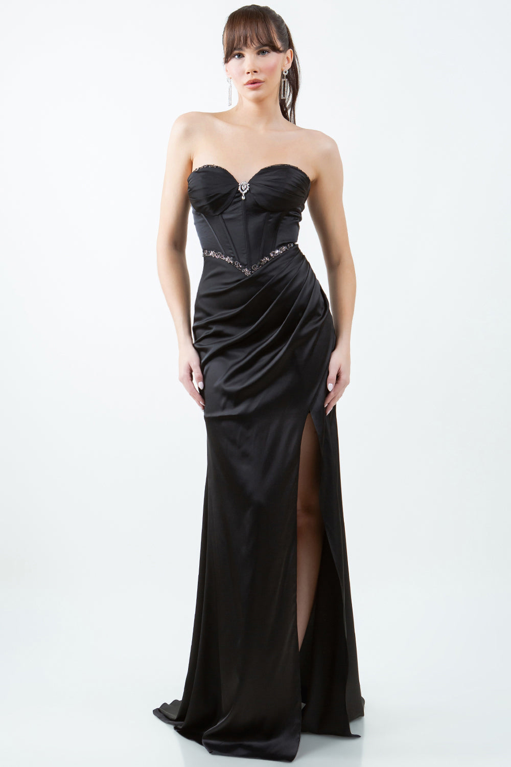 Satin Strapless Slit Gown by Cinderella Couture 8259J