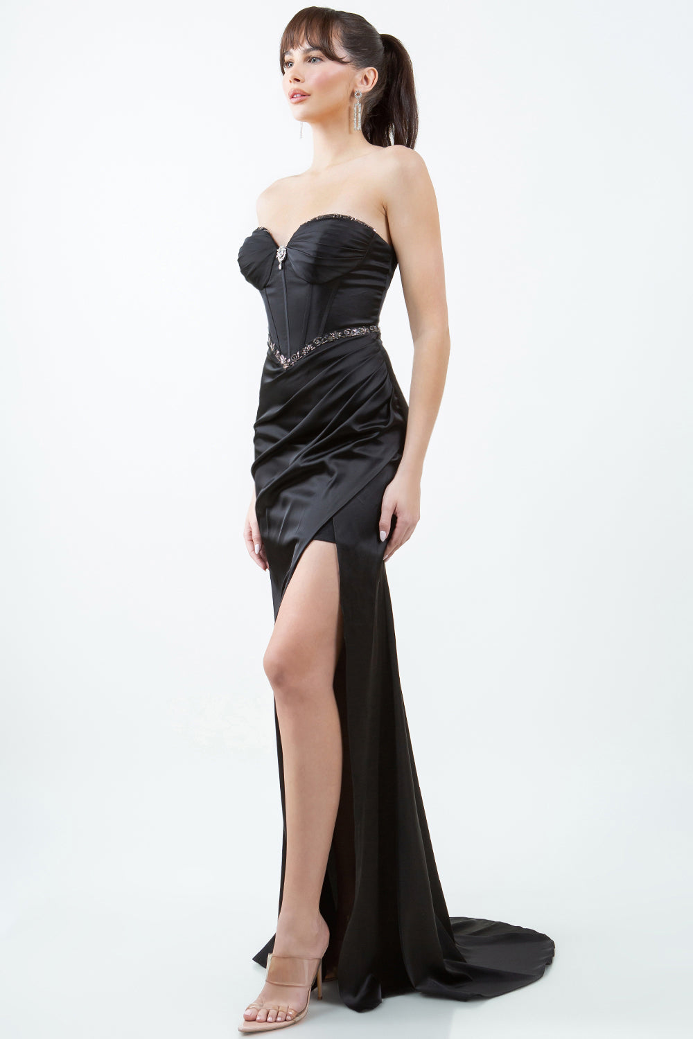 Satin Strapless Slit Gown by Cinderella Couture 8259J